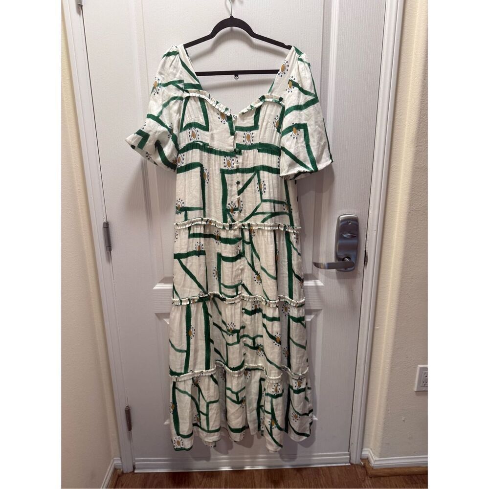 SANCIA Harlow Button-front Tiered Maxi Dress In Green Brunch Summer size S NWT - Picture 6 of 8